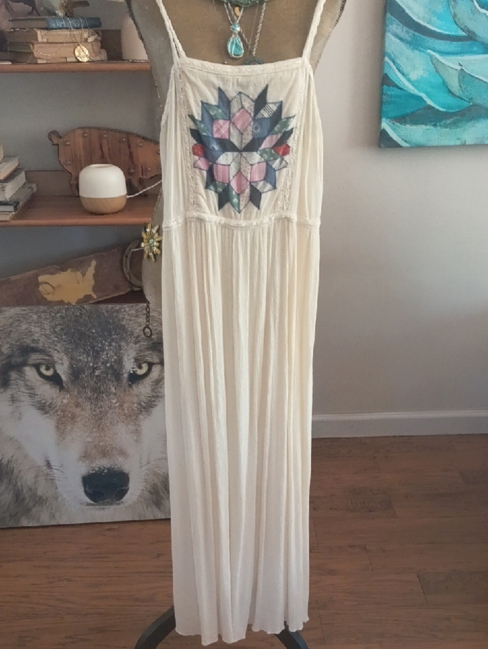 Urban Outfitters Cream Embroidered Maxi Dress